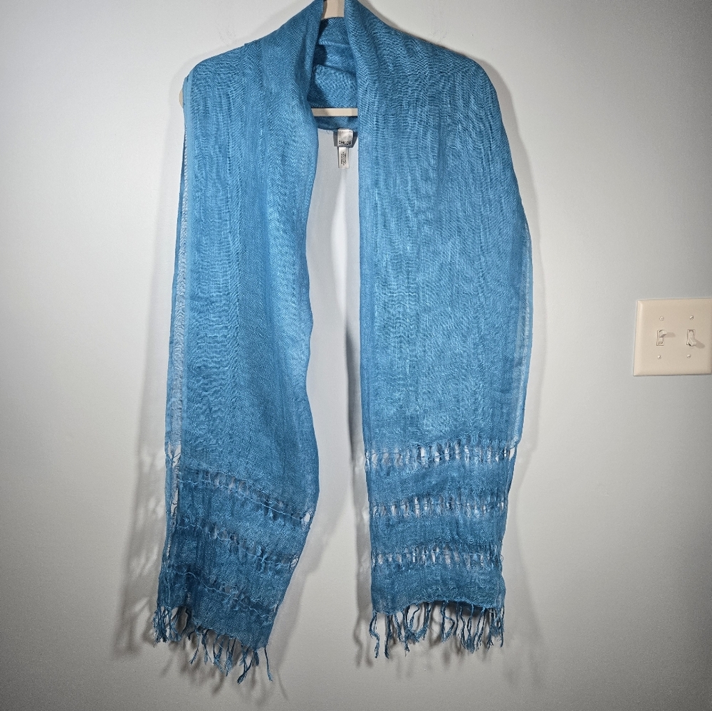 Chico’s 100% Linen Shawl Teal‎ Wrap Lightweight Scarf Long Boho Accessory